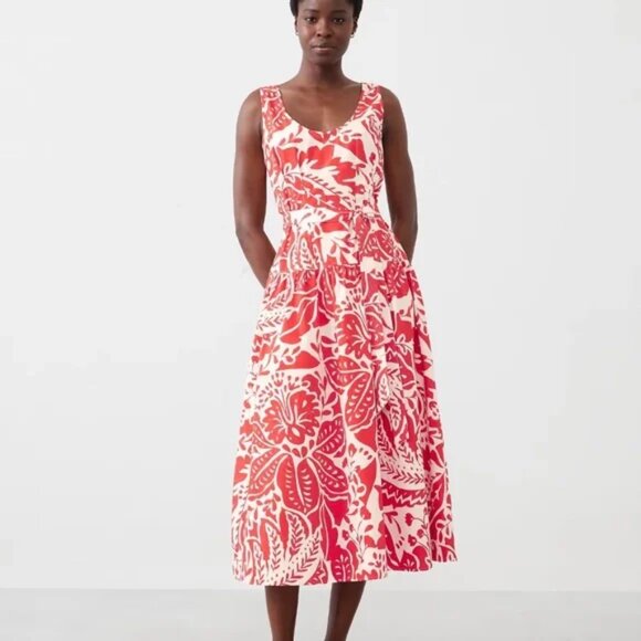 Banana Republic Dresses & Skirts - Banana Republic Poplin Corset‎ Waist Midi Dress Red Chic Classic Sz 10 NWT B9